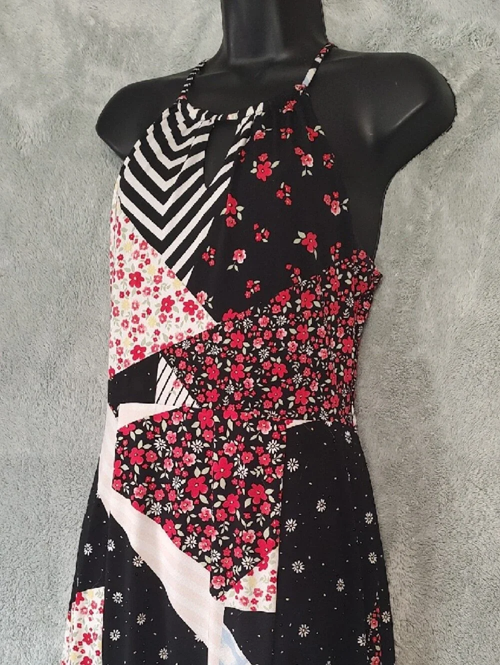 Candie's Black & Red Patchwork Halter Maxi Dress - Picture 3 of 15